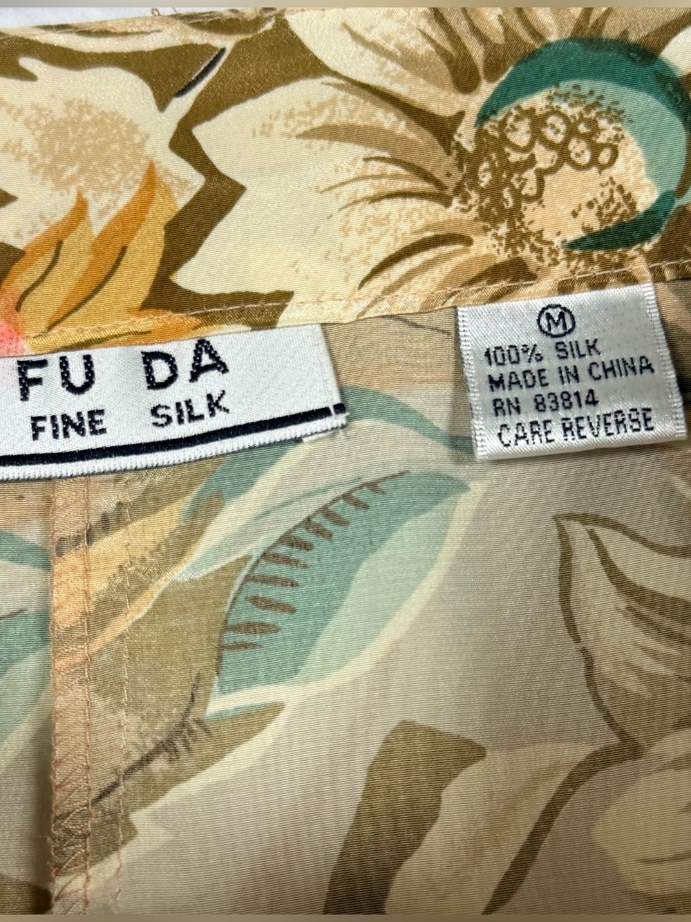 FU DA 100% Silk Floral Midi Skirt Button Front Vintage Y2K M - Picture 9 of 11